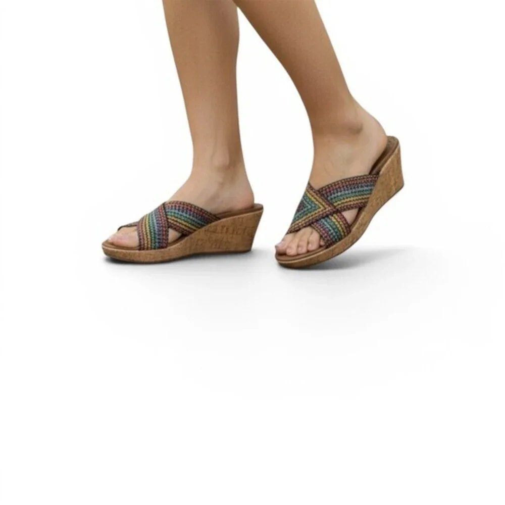 Skechers Cali Beverlee Delighted Wedge Slide Sandals Multicolor Womens 10